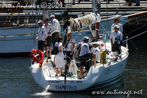 Andrew Saies' South Australian Beneteau First 40 Two True arriving in Hobart in 2009 to win overall in the Rolex Sydney Hobart 2009. Photo copyright Peter Andrews, Outimage Australia.