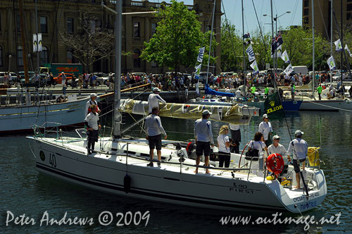 Andrew Saies' South Australian Beneteau First 40 Two True arriving in Hobart in 2009 to win overall in the Rolex Sydney Hobart 2009. Photo copyright Peter Andrews, Outimage Australia.