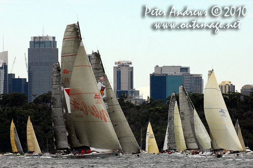 The fleet just after the start of the 2010 Rolex Sydney Hobart Yacht Race. Photo copyright Peter Andrews, Outimage Australia.