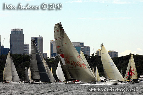 The fleet, after the start of the Rolex Sydney Hobart 2010. Photo copyright Peter Andrews, Outimage Australia.