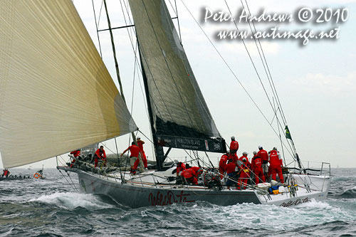 Bob Oatley's Wild Oats XI, after the start of the Rolex Sydney Hobart 2010. Photo copyright Peter Andrews, Outimage Australia.
