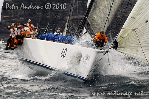 Stephen Ainsworth's Reichel Pugh 63 Loki, outside the heads after the start of the Rolex Sydney Hobart 2010. Photo copyright Peter Andrews, Outimage Australia.