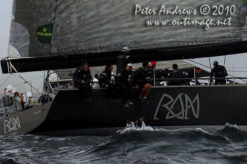 Niklas Zennström’s Rán, outside the heads after the start of the Rolex Sydney Hobart 2010. Photo copyright Peter Andrews, Outimage Australia.