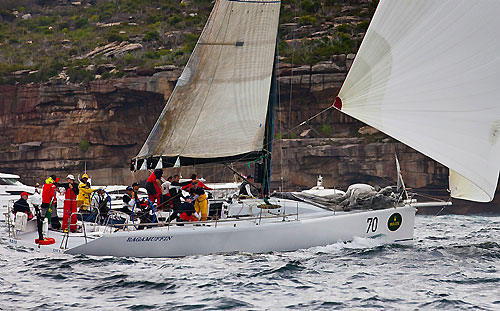 Syd Fischer's Ragamuffin, at the heads after the start of the Rolex Sydney Hobart 2010. Photo copyright Rolex and Daniel Forster.