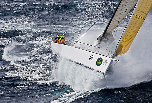 Stephen Ainsworth's Reichel Pugh 63 Loki, offshore on the in rough seas during the Rolex Sydney Hobart 2010. Photo copyright Rolex and Carlo Borlenghi.