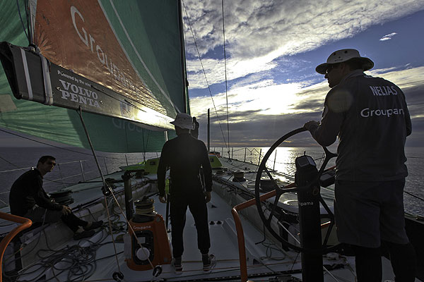 Groupama Sailing Team sail along the African coast during leg 1 of the Volvo Ocean Race 2011-12, from Alicante, Spain to Cape Town, South Africa. Photo Yann Riou / Groupama Sailing Team / Volvo Ocean Race.