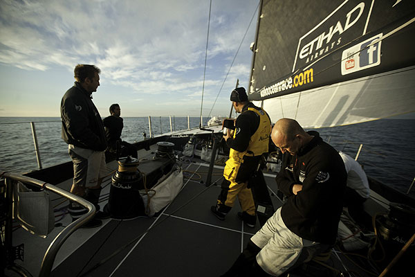 Skipper Ian Walker and the crew of Abu Dhabi Ocean Racing retire from Leg 1 of the Volvo Ocean Race 2011-12, from Alicante, Spain to Cape Town, South Africa. Photo Nick Dana / Abu Dhabi Ocean Racing / Volvo Ocean Race.