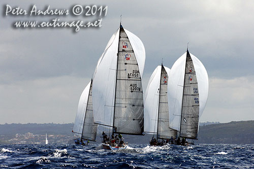The Farr 40 fleet during a spinnaker run, during the Rolex Farr 40 World Championships 2011, Sydney Australia. Photo copyright Peter Andrews, Outimage Australia. 