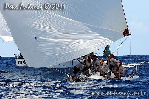 David Gotze's Enigma under spinnaker, during day one of the Rolex Farr 40 World Championships 2011, Sydney Australia. Photo copyright Peter Andrews, Outimage Australia.
