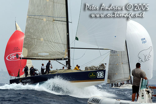 Lang Walker's Farr 40 Kokomo launching off a a wave back in 2005, at the Rolex Pre-Worlds, offshore Sydney Australia. Photo copyright Peter Andrews, Outimage Australia.