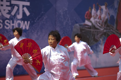 A Thai Chi Fan performance at the Qingdao Olympic Sailng Centre, during the Extreme Sailing Series 2011, Qingdao, China. Photo copyright Lloyd Images.