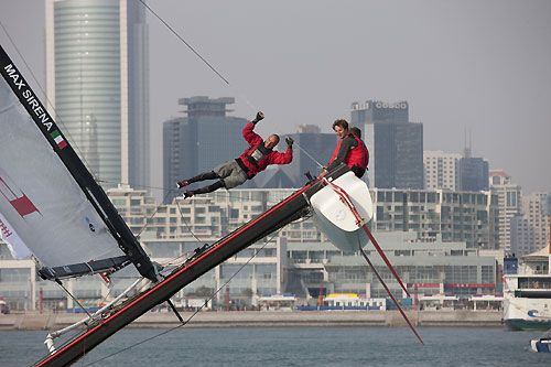 Manuel Modena ‘hanging around’ onboard Luna Rossa, during the Extreme Sailing Series 2011, Qingdao, China. Photo copyright Lloyd Images.