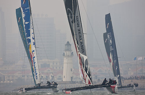 Fleet racing on day 2 of the Extreme Sailing Series 2011, Qingdao, China. Photo copyright Lloyd Images.