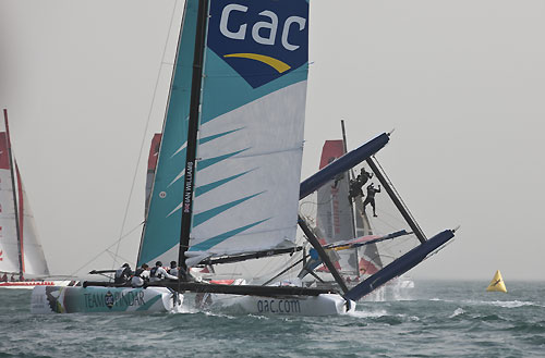Red Bull Extreme Sailing capsize in race 4 on day 3, during the Extreme Sailing Series 2011, Qingdao, China. Photo copyright Lloyd Images. 