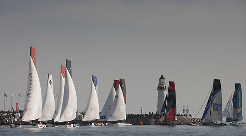 The fleet racing just meters away from the crowds in Fushan Bay, during the Extreme Sailing Series 2011, Qingdao, China. Photo copyright Lloyd Images.