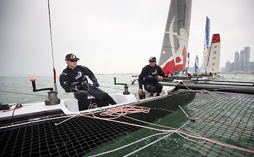 Dean Barker helming onboard Emirates Team New Zealand, during the Extreme Sailing Series 2011, Qingdao, China. Photo copyright Lloyd Images.