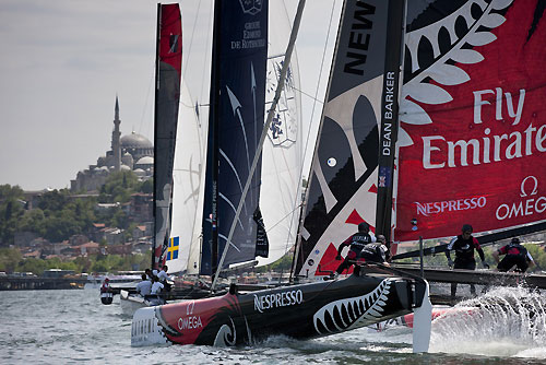 Emirates Team New Zealand racing on Day 1 of Act 3, during the Extreme Sailing Series 2011, Istanbul, Turkey. Photo copyright Lloyd Images.