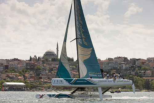 Oman Air racing on day 1 of Act 3, during the Extreme Sailing Series 2011, Istanbul, Turkey. Photo copyright Lloyd Images.