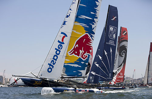 Red Bull Extreme Sailing and fleet on day 2 of Act 3, Instanbul, during the Extreme Sailing Series 2011, Istanbul, Turkey. Photo copyright Lloyd Images.
