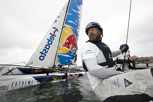 Red Bull Extreme Sailing up close and personal with Khamis Al Anbouri onboard the The Wave-Muscat on day 3 of Act 3, Instanbul, during the Extreme Sailing Series 2011, Istanbul, Turkey. Photo copyright Lloyd Images. 