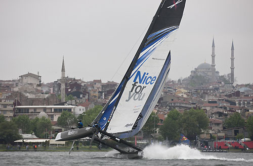 NiceForYou racing, on day 4 of Act 3, Instanbul, during the Extreme Sailing Series 2011, Istanbul, Turkey. Photo copyright Lloyd Images.