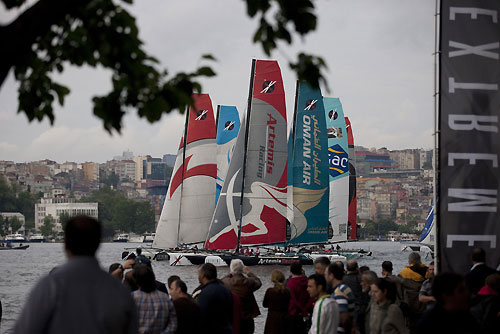 Spectators watching the fleet racing, on day 5 of Act 3, Instanbul, during the Extreme Sailing Series 2011, Istanbul, Turkey. Photo copyright Lloyd Images.