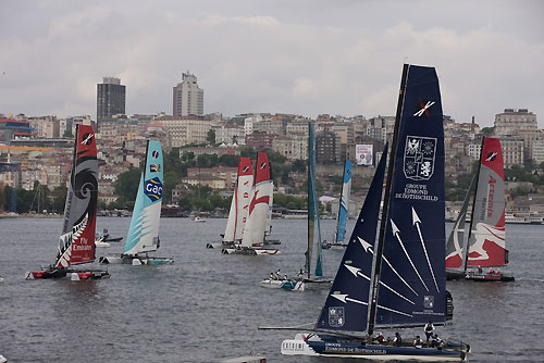 Fleet racing, on day 5 of Act 3, Instanbul, during the Extreme Sailing Series 2011, Istanbul, Turkey. Photo copyright Lloyd Images.