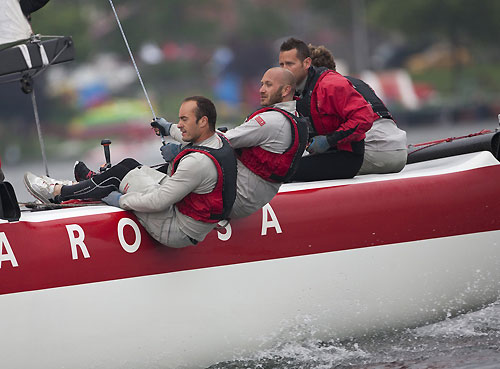 The Luna Rossa crew hiking out during racing, during Act 3 of the Extreme Sailing Series 2011, Istanbul, Turkey. Photo copyright Lloyd Images.