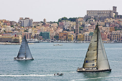 DSK Pioneer Investments (ITA) and Alegre (GBR) sail pass Gaeta, after the start of the Rolex Volcano Race, Capri, Italy. Photo copyright Rolex and Carlo Borlenghi.