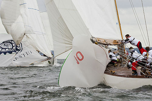 Wilfried Beeck's 12mR Trivia (GER 10, 1937) from Hamburg, Germany and Andreas Wehner's 12mR Evaine (K 2, 1936) from Kiefersfelden, Germany, during the 2011 Rolex Baltic Week. Photo copyright Rolex and Daniel Forster.