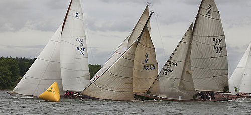 Werner-Heinz Schifferl’s 8mR Bera (AUT 12, 1922) from Hörbranz, Austria; Alexey Rusetsky’s 8mR Astra II (RUS 4, 2007) from St. Petersburg, Russia; and HM King Harald V of Norway’s Sira 8mR (NOR 33, 1938) from Oslo, Norway. Photo copyright Rolex and Daniel Forster.