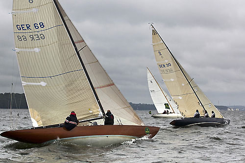 Oliver Berking's 6mR Lillevi (1938, GER 68) from Flensburg, Germany, and Thomas Kuhmann's 6mR Mena (1946, GER 30) from Munich, Germany, during the 2011 Rolex Baltic Week. Photo copyright Rolex and Daniel Forster.