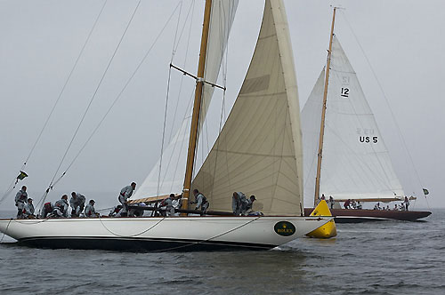 Leader after 6 races, Patrick Howaldt’s 12mR Vanity V (K 5, 1936) from Copenhagen, Denmark and Josef Martin’s 12mR Anitra (USA 5, 1928) from Radolfzell, Germany, during the 2011 Rolex Baltic Week. Photo copyright Rolex and Daniel Forster.