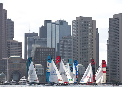 The fleet getting ready for a start, during the Extreme Sailing Series 2011, Boston, USA. Photo Copyright Lloyd Images.