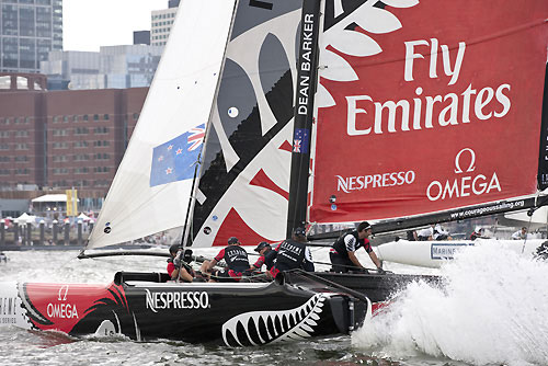 Emirates Team New Zealand rounding a mark, during the Extreme Sailing Series 2011, Boston, USA. Photo Copyright Lloyd Images.