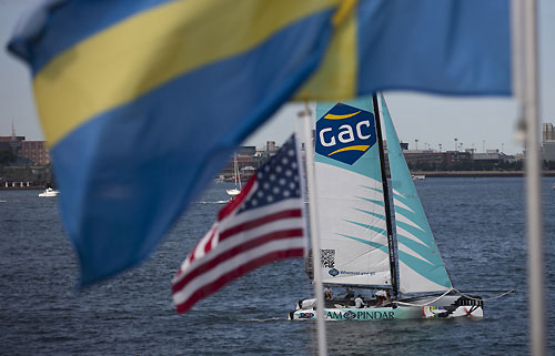 Team GAC Pindar racing in light winds on day 2, during the Extreme Sailing Series 2011, Boston, USA. Photo Copyright Lloyd Images.