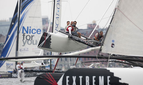 Luna Rossa flying a hull during racing on day 4, during the Extreme Sailing Series 2011, Boston, USA. Photo Copyright Lloyd Images.