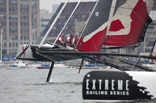 Artemis Racing flying high on day 4, during the Extreme Sailing Series 2011, Boston, USA. Photo Copyright Lloyd Images.