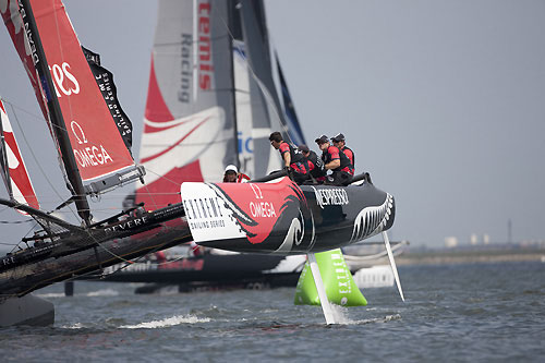Emirates Team New Zealand, during the final day of Act 4 of the Extreme Sailing Series 2011, Boston, USA. Photo Copyright Lloyd Images.
