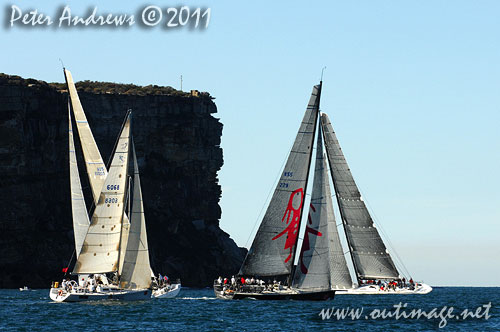 Crossing tacks at the heads after the start of the Audi Sydney Gold Coast 2011. Photo copyright Peter Andrews, Outimage Australia.
