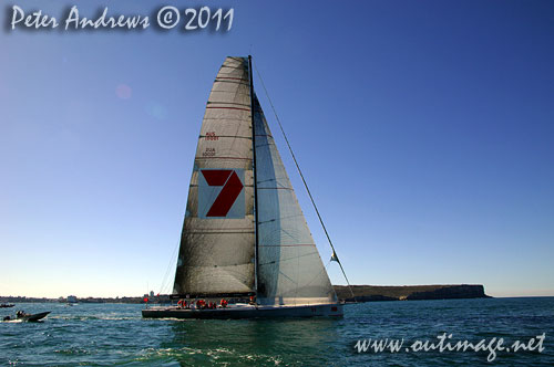 Bob Oatley's Reichel Pugh 100 Wild Oats XI, on Sydney Harbour after the start of the Audi Sydney Gold Coast 2011. Photo copyright Peter Andrews, Outimage Australia.