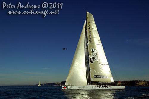 Anthony Bell's 100 ft maxi Investec Loyal outside Sydney Harbour, after the start of the Audi Sydney Gold Coast 2011. Photo copyright Peter Andrews, Outimage Australia.