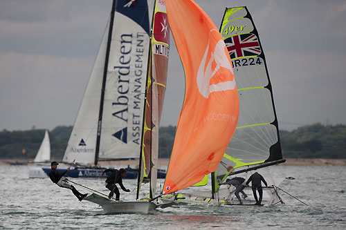 The 49er's racing on Day 1 of Act 5, during the Extreme Sailing Series 2011, Cowes, United Kingdom. Photo copyright Lloyd Images