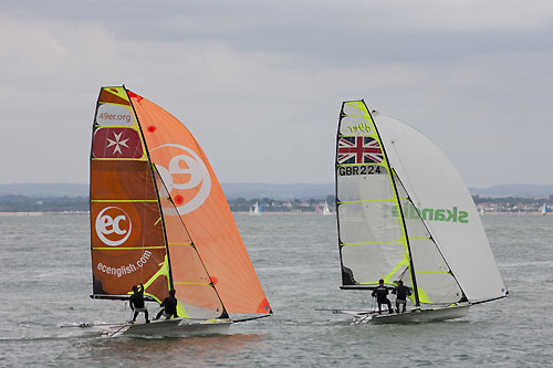 The 49er's racing on Day 1 of Act 5, during the Extreme Sailing Series 2011, Cowes, United Kingdom. Photo copyright Lloyd Images