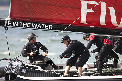 Emirates Team New Zealand racing on Day 3 at the Extreme Sailing Series 2011, Cowes, United Kingdom. Photo copyright Lloyd Images.