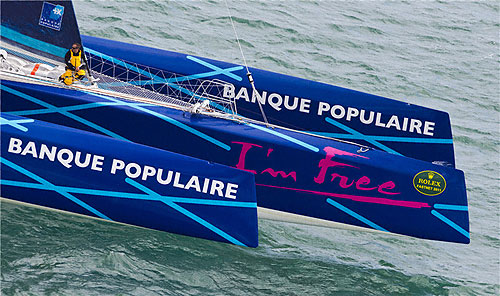 Three bows of Maxi Banque Populaire, during the Rolex Fastnet Race 2011. Photo copyright Rolex and Carlo Borlenghi.