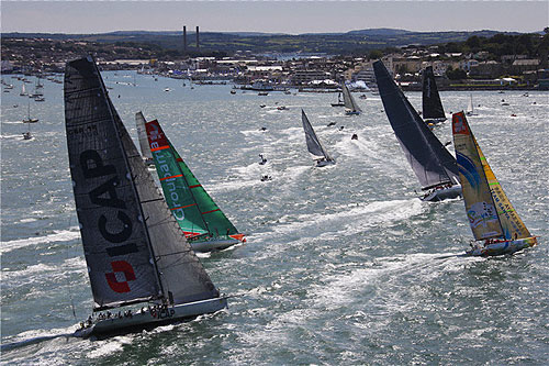 The IRC CK and VO70 start off Cowes, during the Rolex Fastnet Race 2011. Photo copyright Rolex and Carlo Borlenghi.