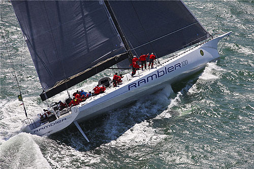 George David's JK 100 Rambler 100 at the start of the Rolex Fastnet Race 2011. Photo copyright Rolex and Carlo Borlenghi.