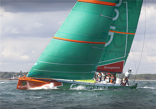 Franck Cammas' VO70 Groupama 4, during the Rolex Fastnet Race 2011. Photo copyright Rolex and Daniel Forster.