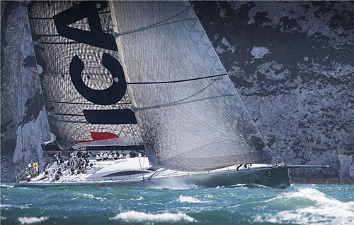 Mike Slade's ICAP Leopard passing by The Needles, during the Rolex Fastnet Race 2011. Photo copyright Rolex and Daniel Forster.